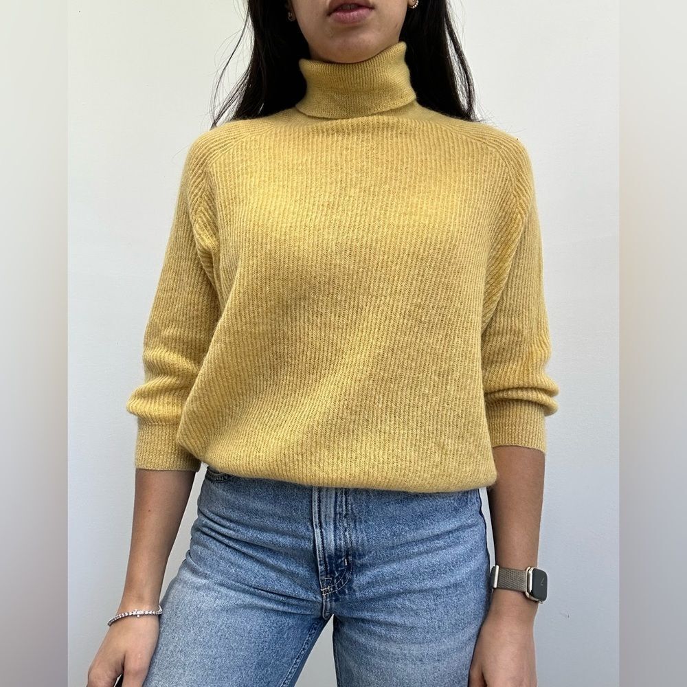 Brunello Cucinelli Mustard Yellow Mohair Blend Knit Sweater Turtleneck Size S
